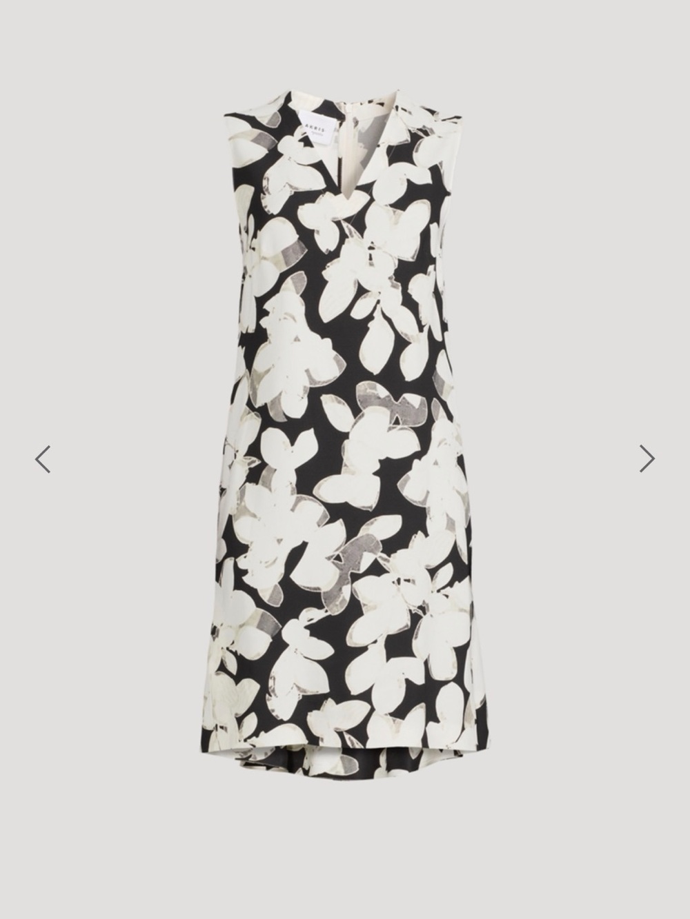AKRIS PUNTO V-Neck Sleeveless Shift Dress In Magnolia Print Black/Cream (4)